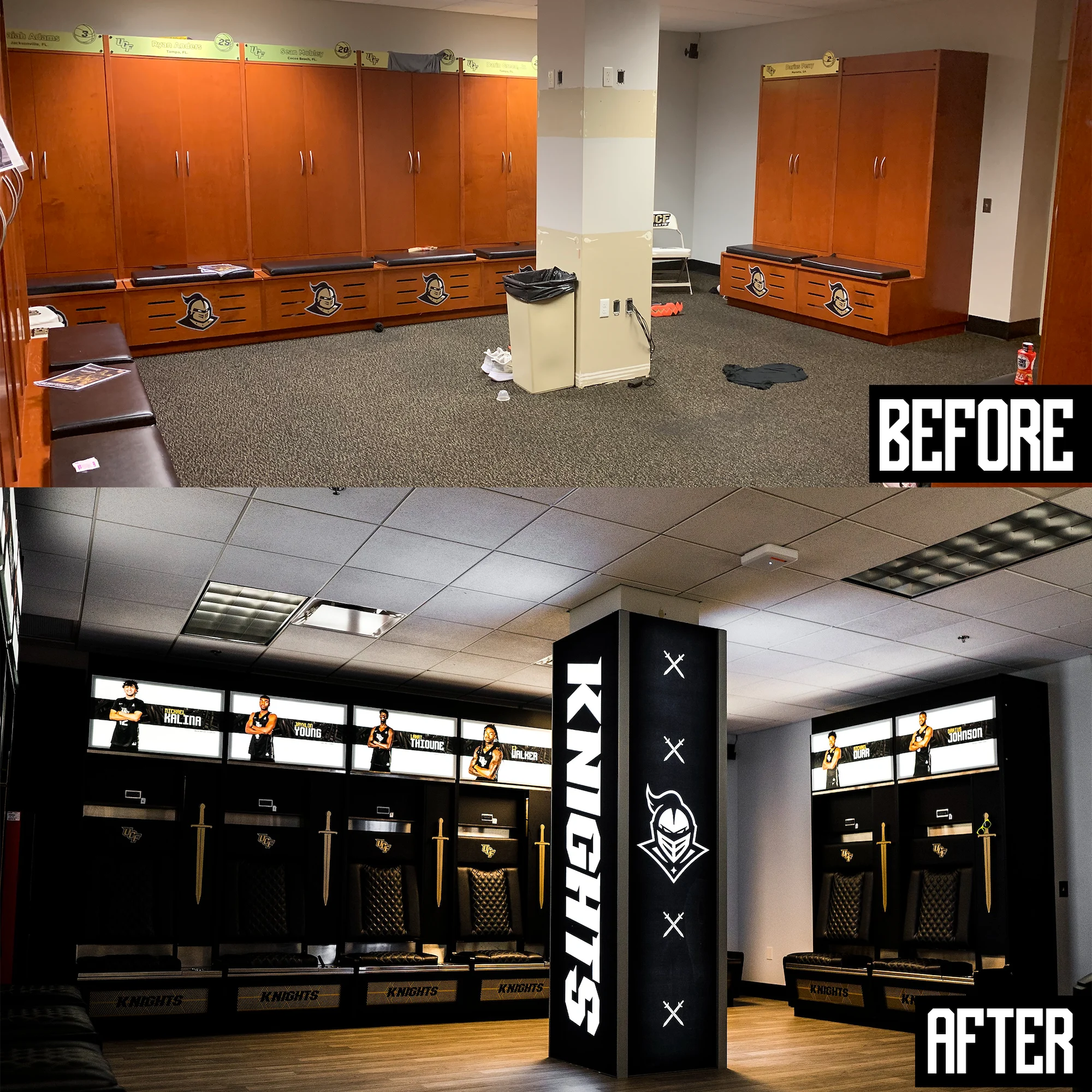 UCF locker room before and after renovation